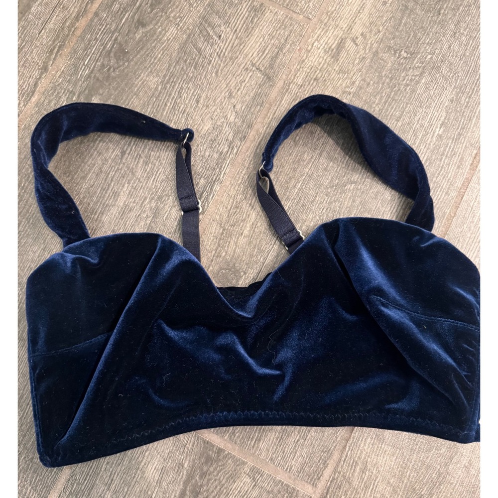 Malia Mills Navy Blue Velvet Bralette Bikini Top Size 34 Adjustable Straps